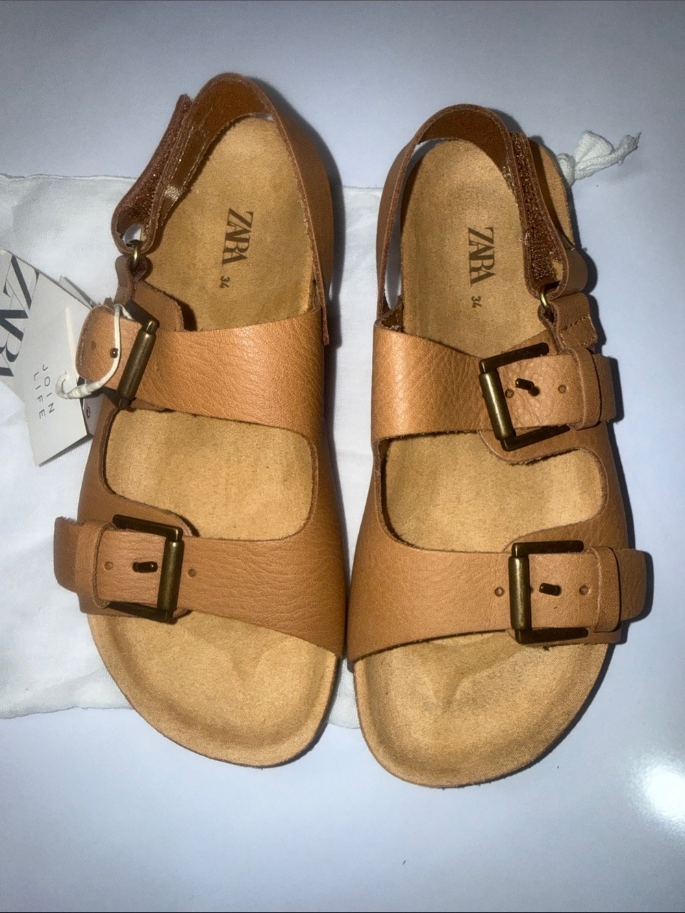 ZARA Kids Brown Double-Buckle Leather Sandals